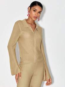 DESIGNED BY TONY Cárdigan de manga con abertura con cremallera - Caqui - Ver 4