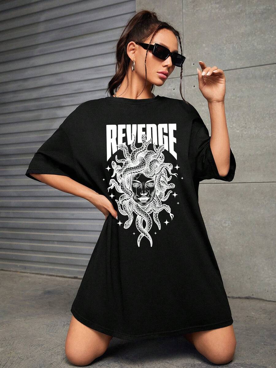 VERTIGO222 Đầm Con số Lá thư Giải trí - màu đen - Xem 1