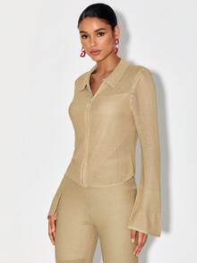 DESIGNED BY TONY Cárdigan de manga con abertura con cremallera - Caqui - Ver 7