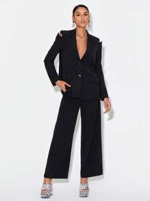 Majo Áo khoác  âu phục nữ Túi Nút phía trước màu trơn Thanh lịch - màu đen - Xem 3