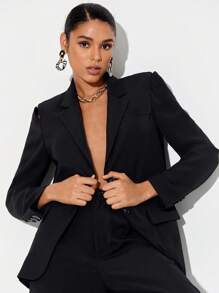 Majo Áo khoác  âu phục nữ Túi Nút phía trước màu trơn Thanh lịch - màu đen - Xem 5