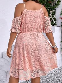 SHEIN Clasi Vestido de hombros descubiertos con encaje - Rosa - Ver 2