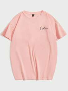 Manfinity Hypemode Men Letter Graphic Drop Shoulder Tee - Coral Pink - View 1