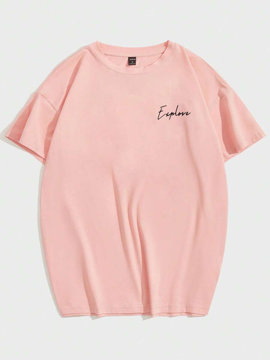 Manfinity Hypemode Men Letter Graphic Drop Shoulder Tee - Coral Pink - View 1