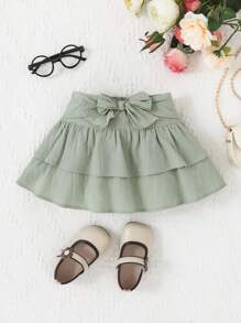 SHEIN 嬰兒前蝴蝶結雙層下擺半身裙 - 薄荷綠 - 查看 1