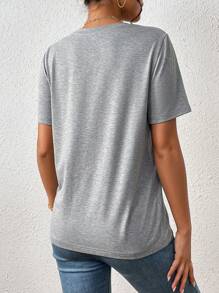 SHEIN Privé Áo thun nữ Hoạt hình Giải trí - Màu Xám nhạt - Xem 2