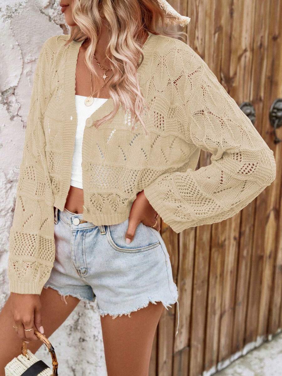 Breezaya Nữ Cardigans Nút phía trước màu trơn Giải trí - Màu be - Xem 1