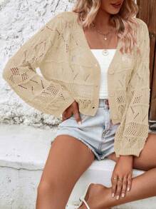 Breezaya Nữ Cardigans Nút phía trước màu trơn Giải trí - Màu be - Xem 3