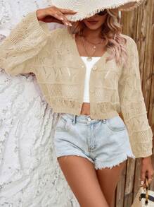 Breezaya Nữ Cardigans Nút phía trước màu trơn Giải trí - Màu be - Xem 4