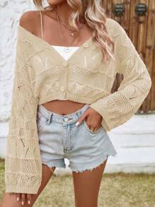 Breezaya Nữ Cardigans Nút phía trước màu trơn Giải trí - Màu be - Xem 5