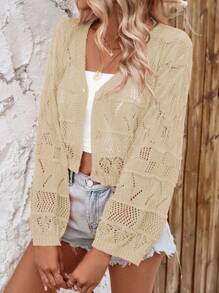 Breezaya Nữ Cardigans Nút phía trước màu trơn Giải trí - Màu be - Xem 6