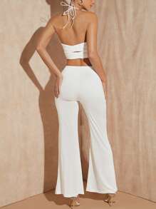 SHEIN VCAY 性感露背 交叉 後系帶純色女士兩件套 - 白色 - 查看 2