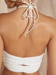 SHEIN VCAY 性感露背 交叉 後系帶純色女士兩件套 - 白色 - 查看 3