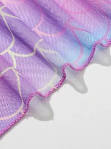 Young Girl Ombre Fish Scales Print Ruffle Trim Cover Up Summer Holiday - Multicolor - View 8