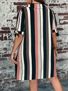 SHEIN LUNE Đầm Plus Size Nút Thắt nút Nút phía trước Sọc Giải trí - Nhiều màu - Xem 3