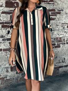 SHEIN LUNE Đầm Plus Size Nút Thắt nút Nút phía trước Sọc Giải trí - Nhiều màu - Xem 1