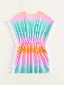 Tween Girl漸層色荷葉邊連帽打結前蓋衣 - 彩色 - 查看 4