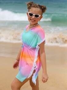 Tween Girl漸層色荷葉邊連帽打結前蓋衣 - 彩色 - 查看 6