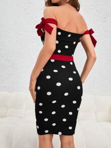 Firerie 女式时尚性感露肩圆点印花连衣裙 - 黑色 - 查看 2