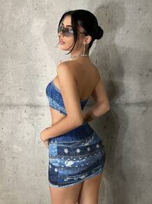 SHEIN ICON Bộ đồ hai mảnh nữ Tất cả trên in Gợi cảm - Nhiều màu - Xem 2