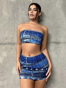 SHEIN ICON Bộ đồ hai mảnh nữ Tất cả trên in Gợi cảm - Nhiều màu - Xem 3