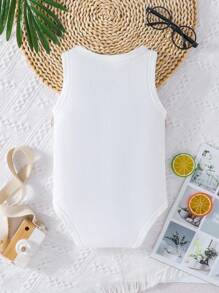 Baby Boy Summer Holiday Casual Tropical Pattern Patchwork Sleeveless Bodysuit - White - View 2