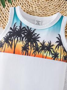Baby Boy Summer Holiday Casual Tropical Pattern Patchwork Sleeveless Bodysuit - White - View 4