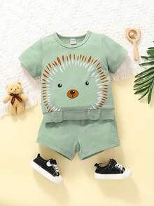Baby Boy Cartoon Graphic Tee & Shorts Set - Green - View 3