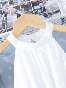 SHEIN 休閒撞色女童洋裝網拼接 - 白色 - 查看 5