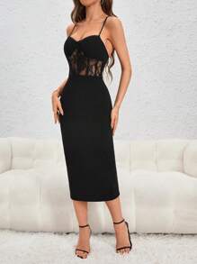 Firerie Vestido de tirantes con encaje en contraste