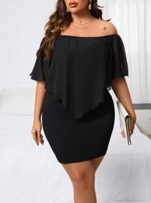 Reflora 大碼一字肩緊身連衣裙 - 黑色 - 查看 3