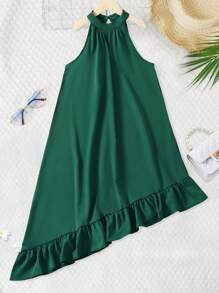 SHEIN Unity Asymmetrical Ruffle Hem Halter Neck Dress