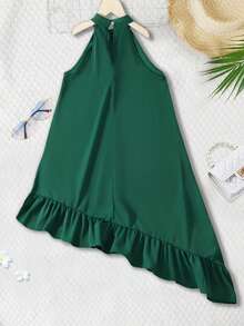 SHEIN Unity Asymmetrical Ruffle Hem Halter Neck Dress