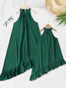SHEIN Unity Asymmetrical Ruffle Hem Halter Neck Dress
