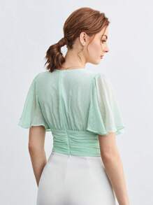 BizChic Surplice Neck Butterfly Sleeve Ruched Top Workwear - Mint Green - View 2