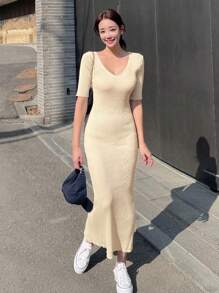 DAZY Vestido ajustado unicolor tejido de canalé