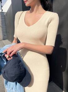 DAZY Vestido ajustado unicolor tejido de canalé