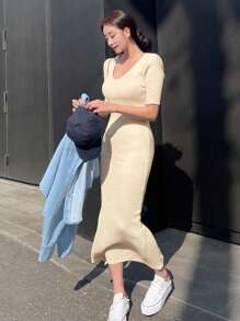 DAZY Vestido ajustado unicolor tejido de canalé