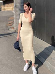 DAZY Vestido ajustado unicolor tejido de canalé