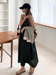 DAZY 素色吊帶連衣裙 - 黑色 - 查看 3