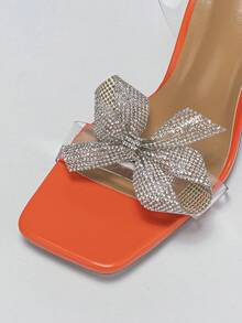 魅力四射橘色涼鞋適用於水鑽和蝴蝶結裝飾酒杯高跟露跟涼鞋 - 橘色 - 查看 7