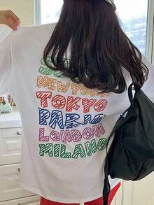 DAZY Letter Graphic Drop Shoulder Tee - White - View 2