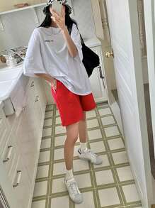 DAZY Letter Graphic Drop Shoulder Tee - White - View 7