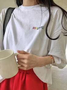 DAZY Letter Graphic Drop Shoulder Tee - White - View 8