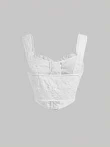 SHEIN MOD Plus Lace Up Front Frill Trim Wide Strap Top Corset Top - White - View 2