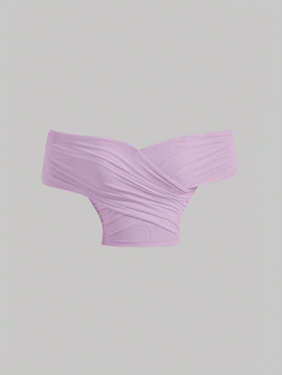 SHEIN MOD Áo thun nữ Hội Chữ thập màu trơn Giải trí - Màu Lilac Tím - Xem 1