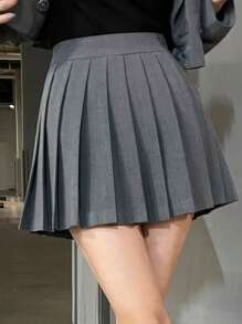 DAZY Solid Pleated Skirt - Grey - View 3