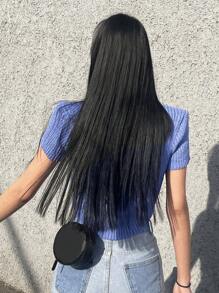 DAZY Solid Scoop Neck Crop Knit Top - Blue - View 2