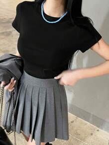 DAZY Solid Pleated Skirt - Grey - View 7