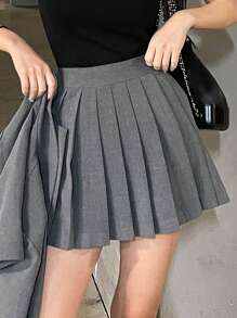 DAZY Solid Pleated Skirt - Grey - View 8